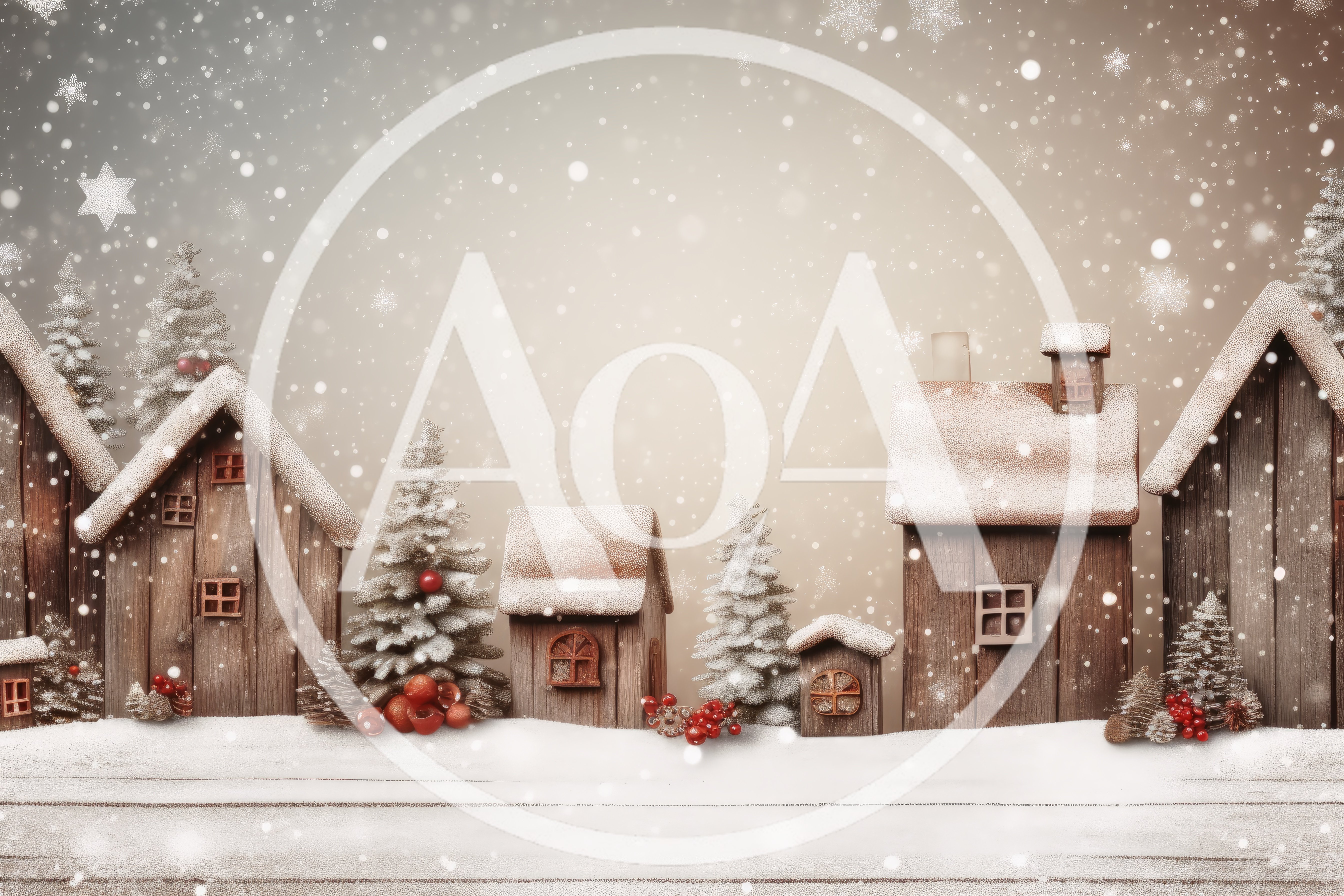 Miniature Wooden Christmas Village Scene With Snow