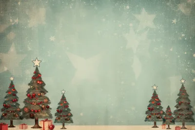 Vintage Christmas Trees With Ornaments And Gifts
