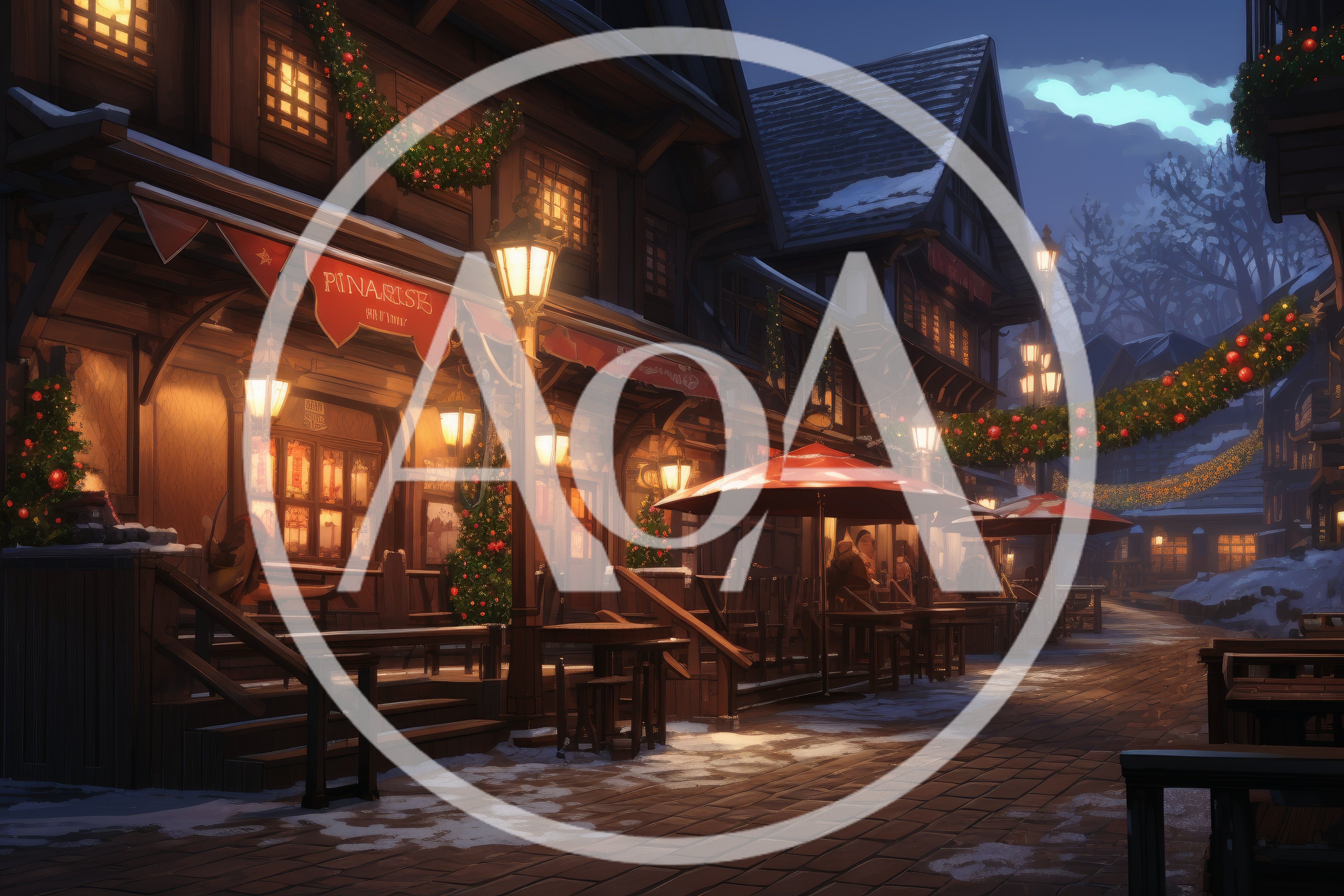 Cozy Winter Village Street With Christmas Decorations