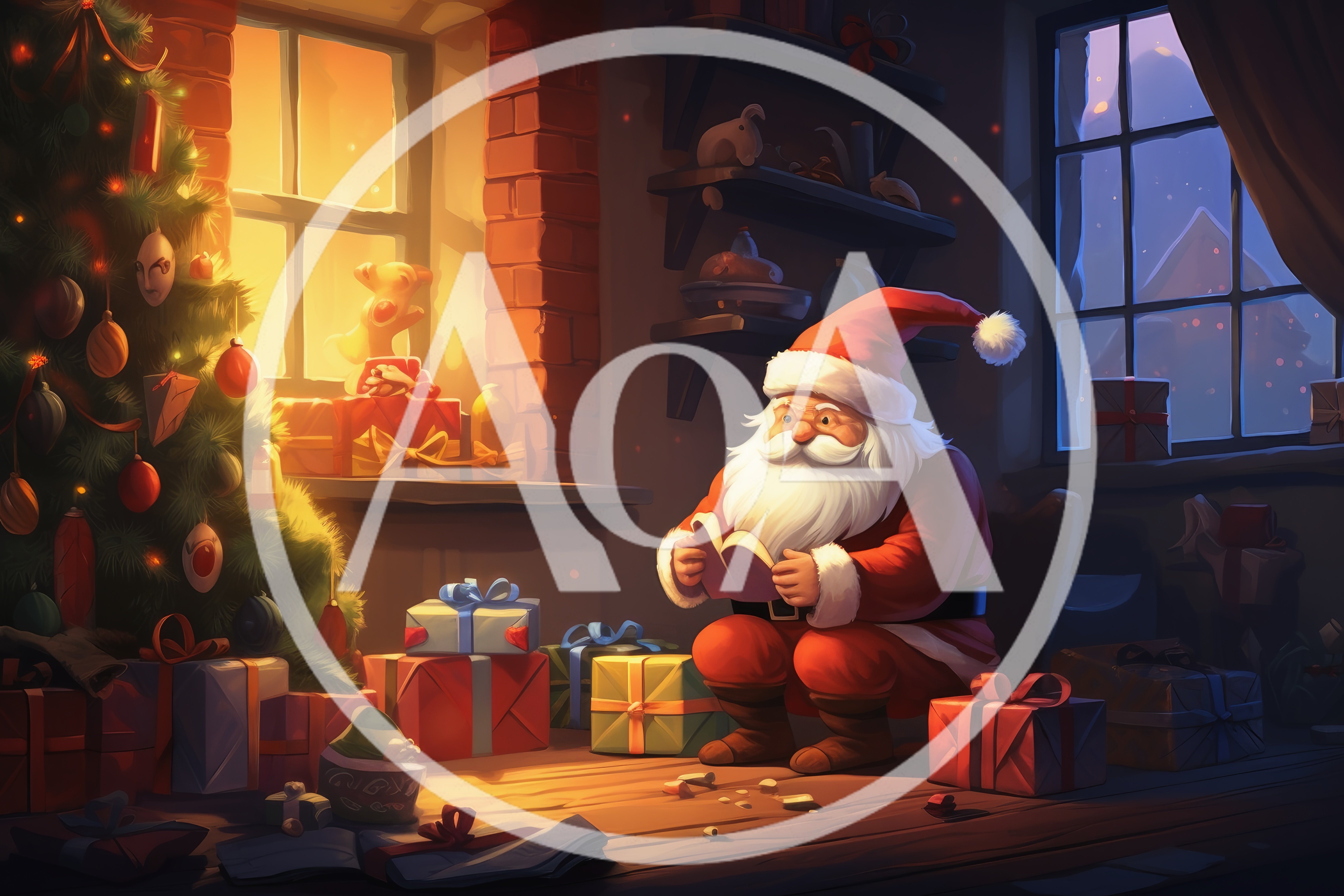 Santa Claus Reading A Book By The Christmas Tree