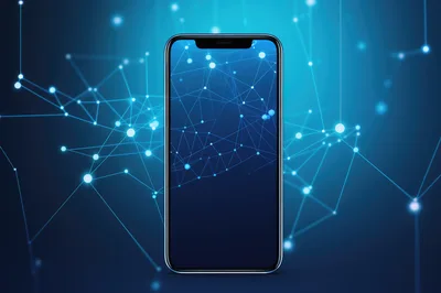 Smartphone Displaying Digital Network Connectivity Graphics