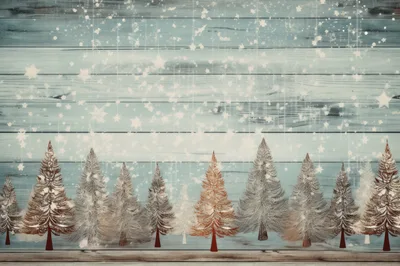 Stylized Christmas Tree Forest On Rustic Wooden Background
