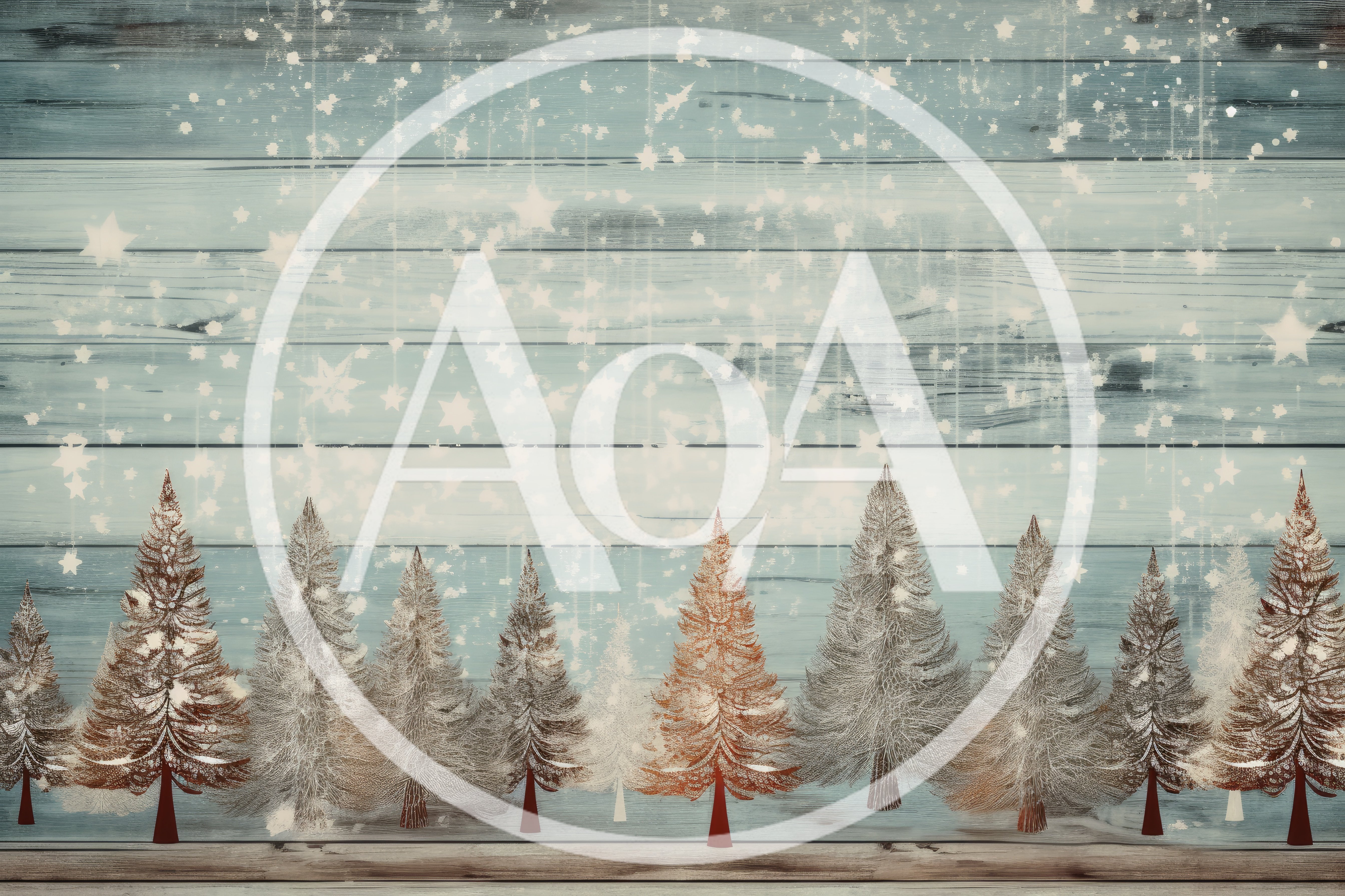 Stylized Christmas Tree Forest On Rustic Wooden Background