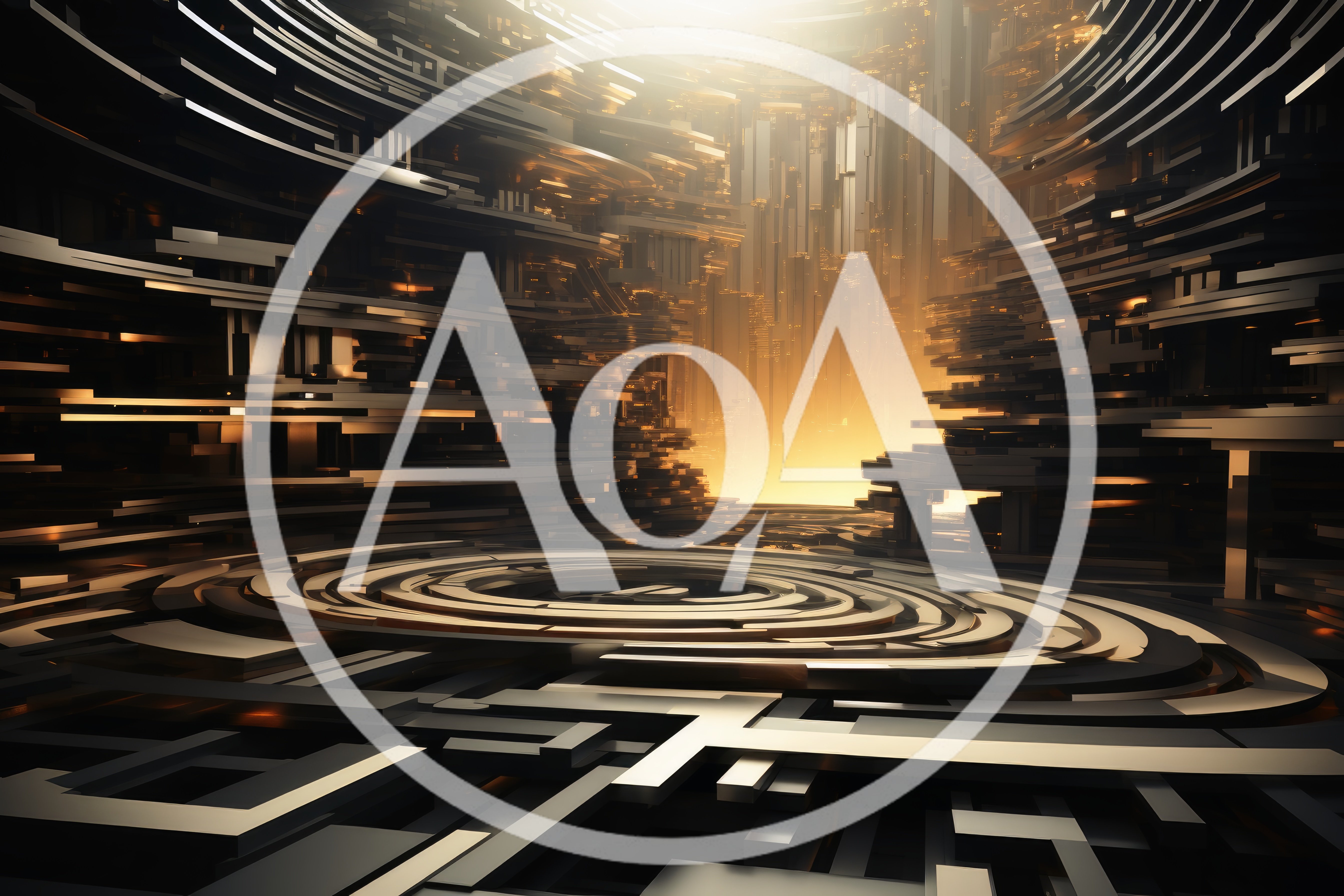 Futuristic Abstract Architecture With Glowing Golden Light