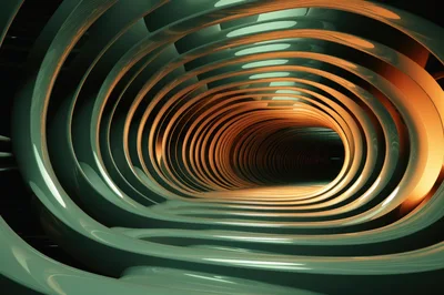 Abstract Futuristic Tunnel With Glowing Orange Curves