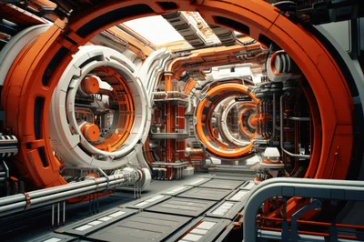 Futuristic Sci-Fi Corridor With Orange Circular Structures