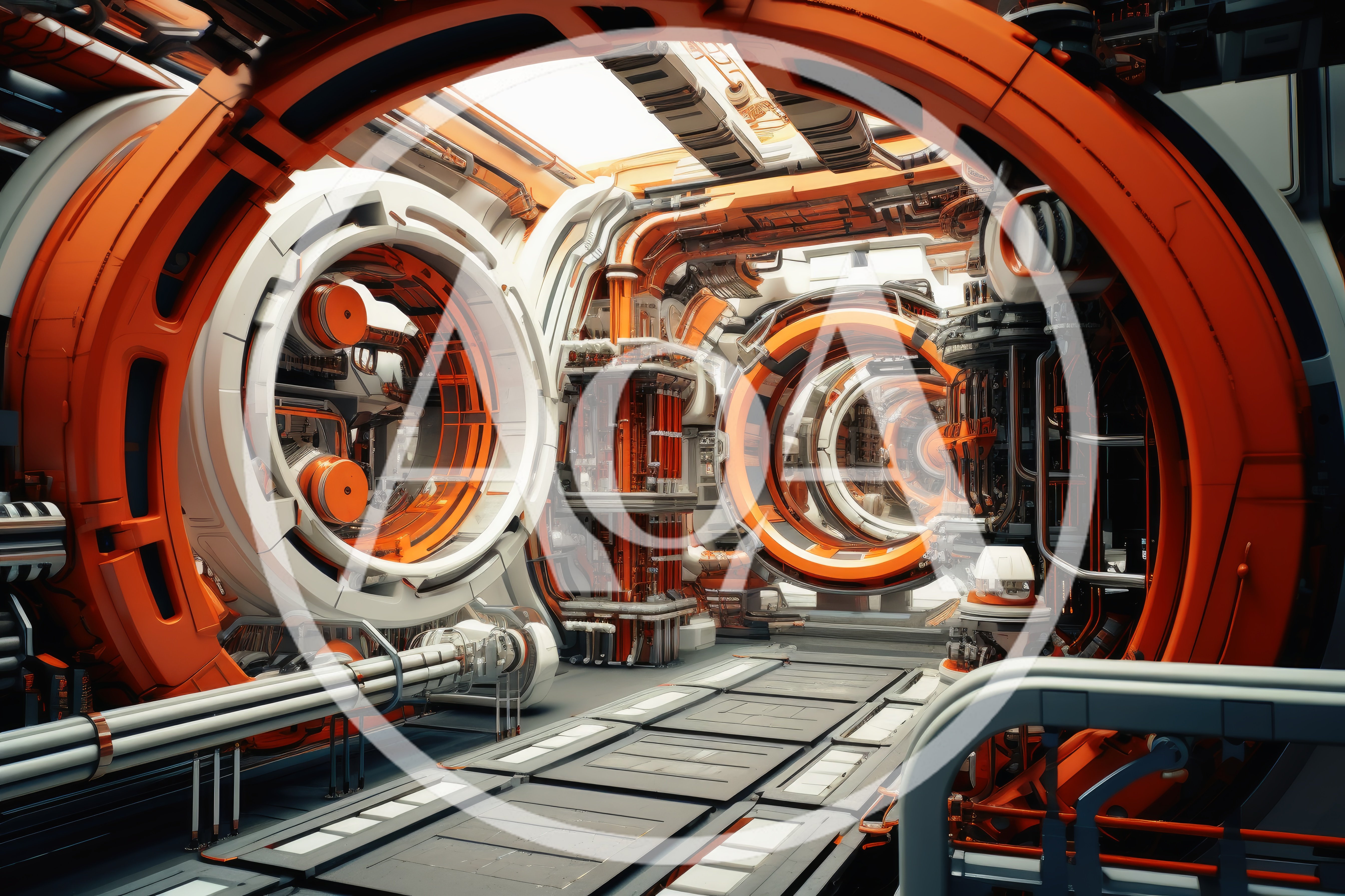 Futuristic Sci-Fi Corridor With Orange Circular Structures