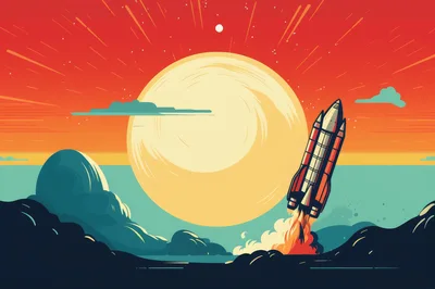 Space Shuttle Launching Against A Large Sun