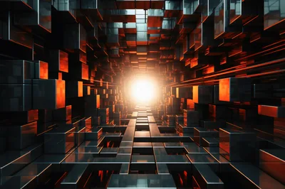 Abstract Futuristic Corridor With Glowing Orange Light