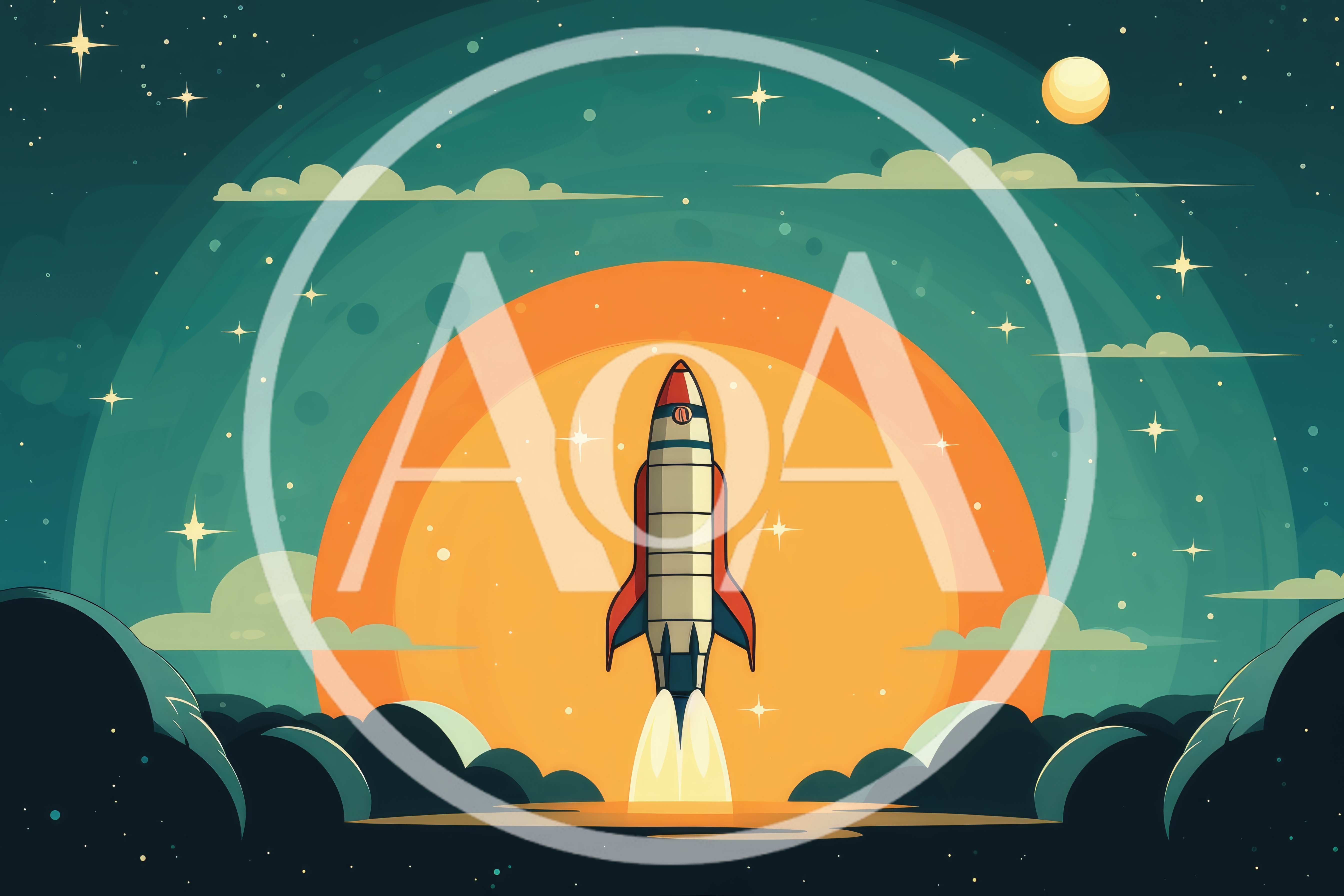 Retro Style Rocket Launching Into Space