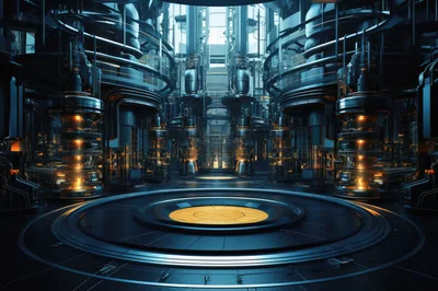 Futuristic Sci-Fi Laboratory Interior With Glowing Energy Cores