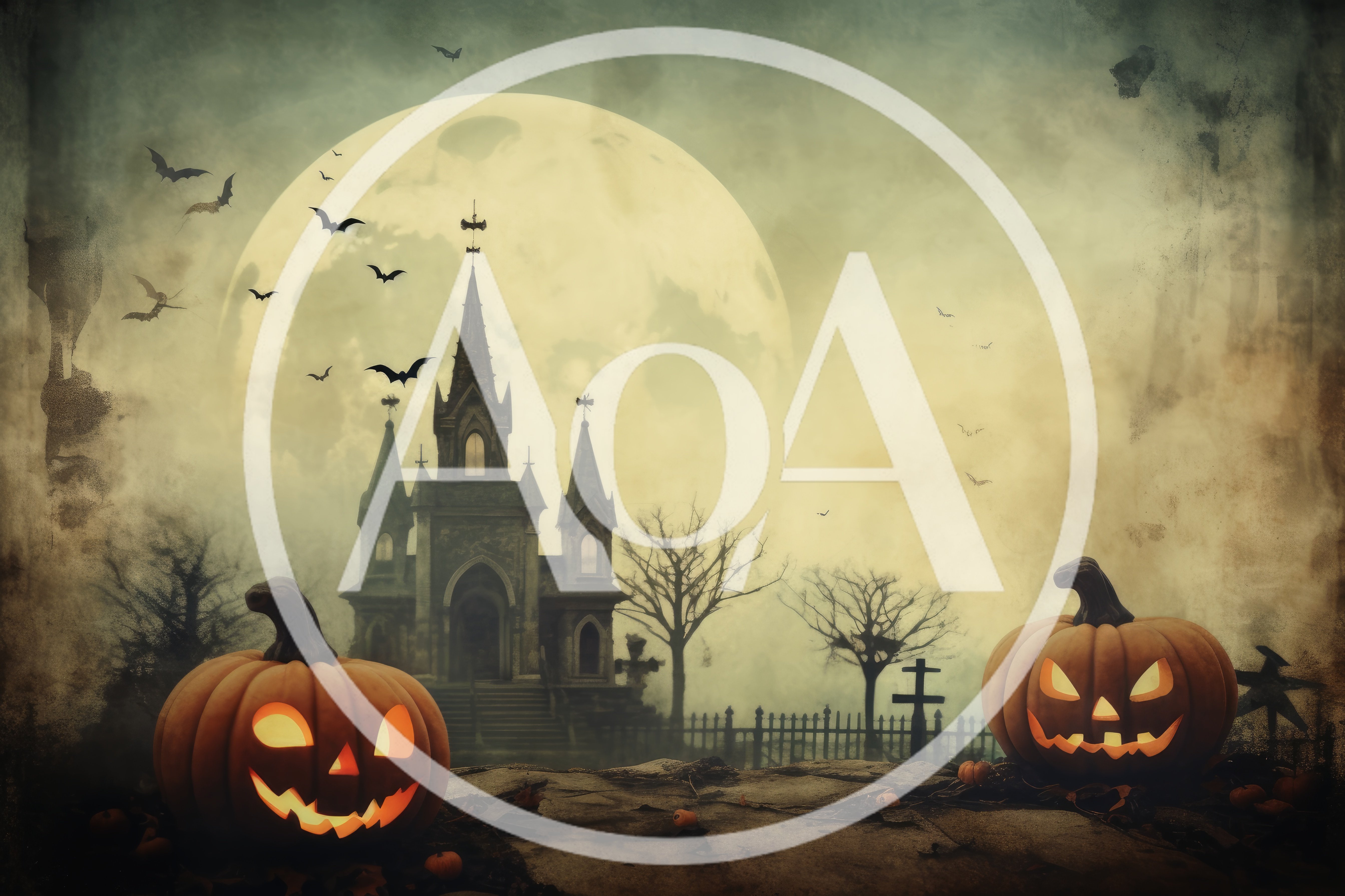 Spooky Halloween Scene With Jack O Lanterns And Church