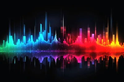 Abstract Digital Sound Wave Visualization With Neon Glow