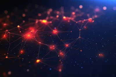 Abstract Digital Network Connection With Glowing Red Nodes