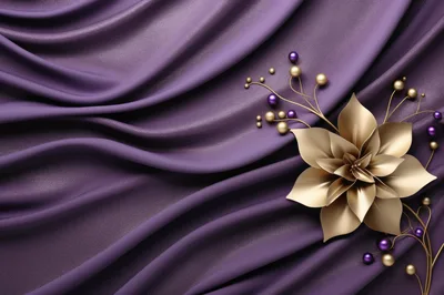 Golden Flower Ornament on Elegant Purple Fabric Background