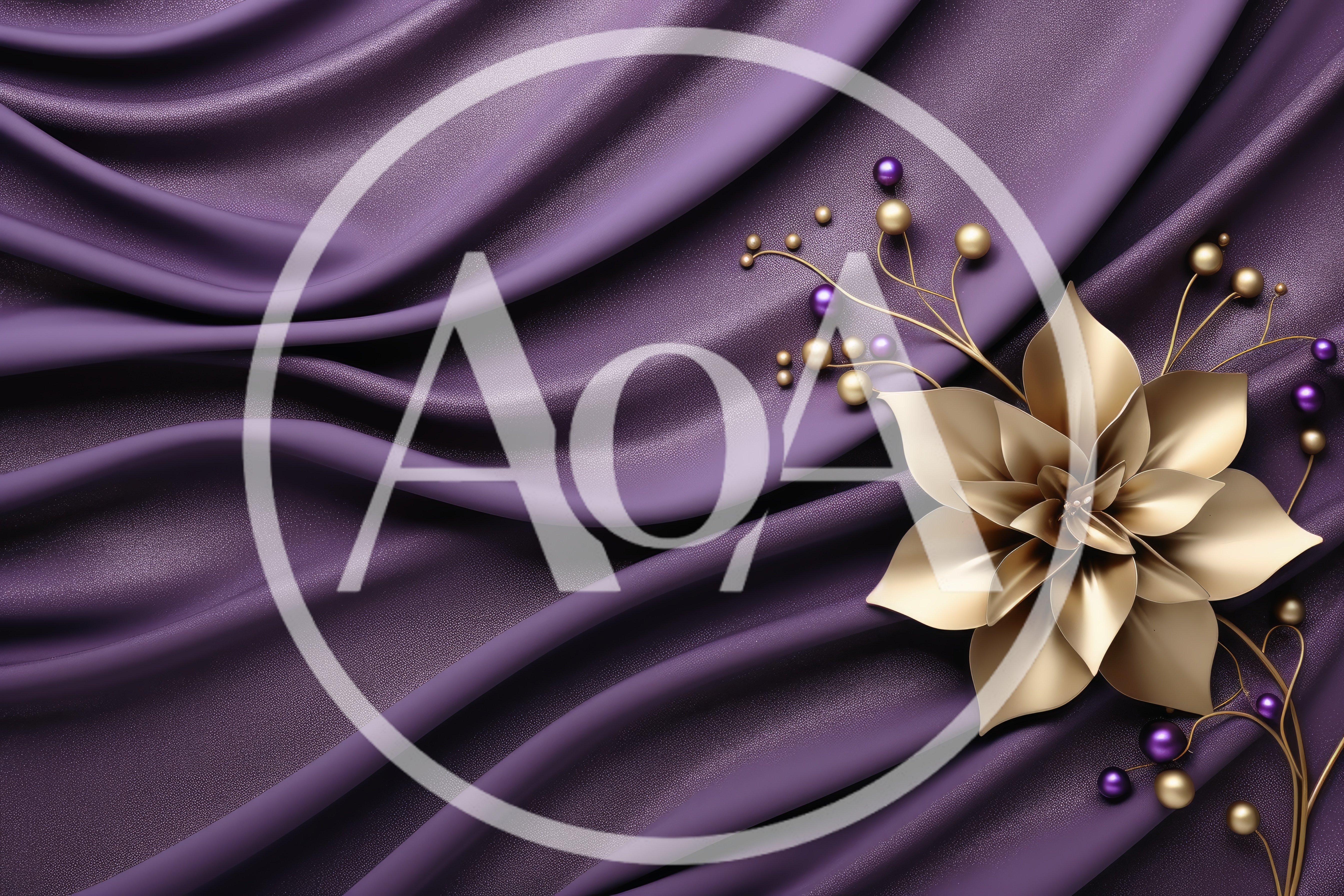 Golden Flower Ornament on Elegant Purple Fabric Background