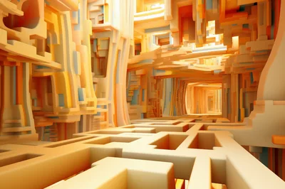 Abstract Architectural Corridor With Geometric Structures