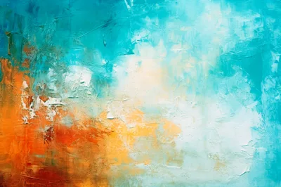 Abstract Oil Painting With Vibrant Blue And Orange Tones
