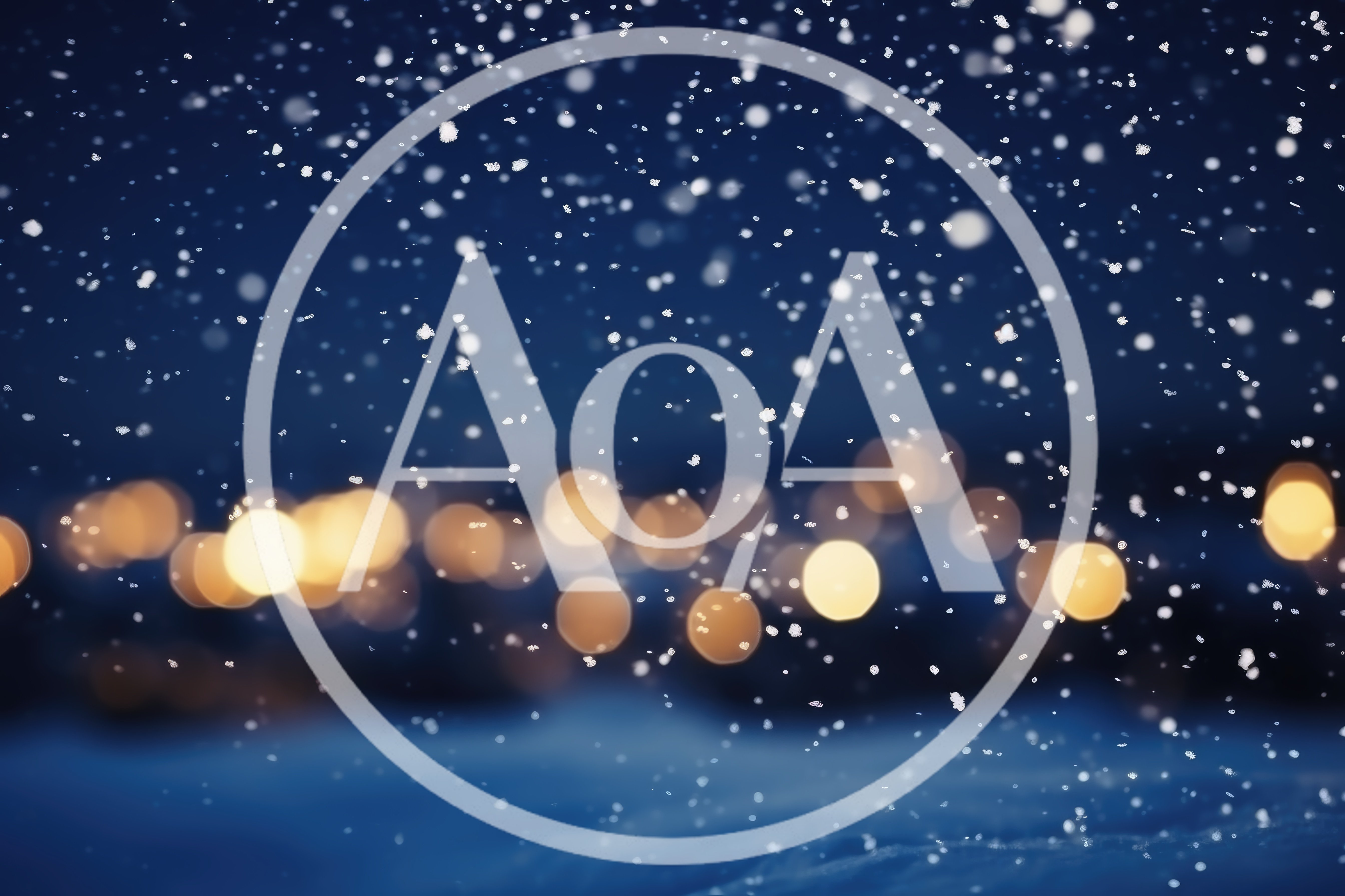 Snow Falling Over Blurred Golden City Lights