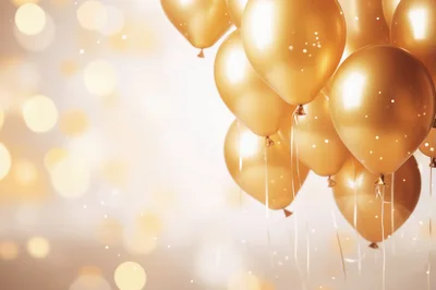 Golden Balloons Floating Against A Soft Bokeh Background