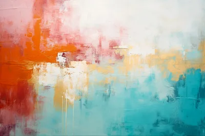 Abstract Oil Painting With Vibrant Orange And Teal Tones