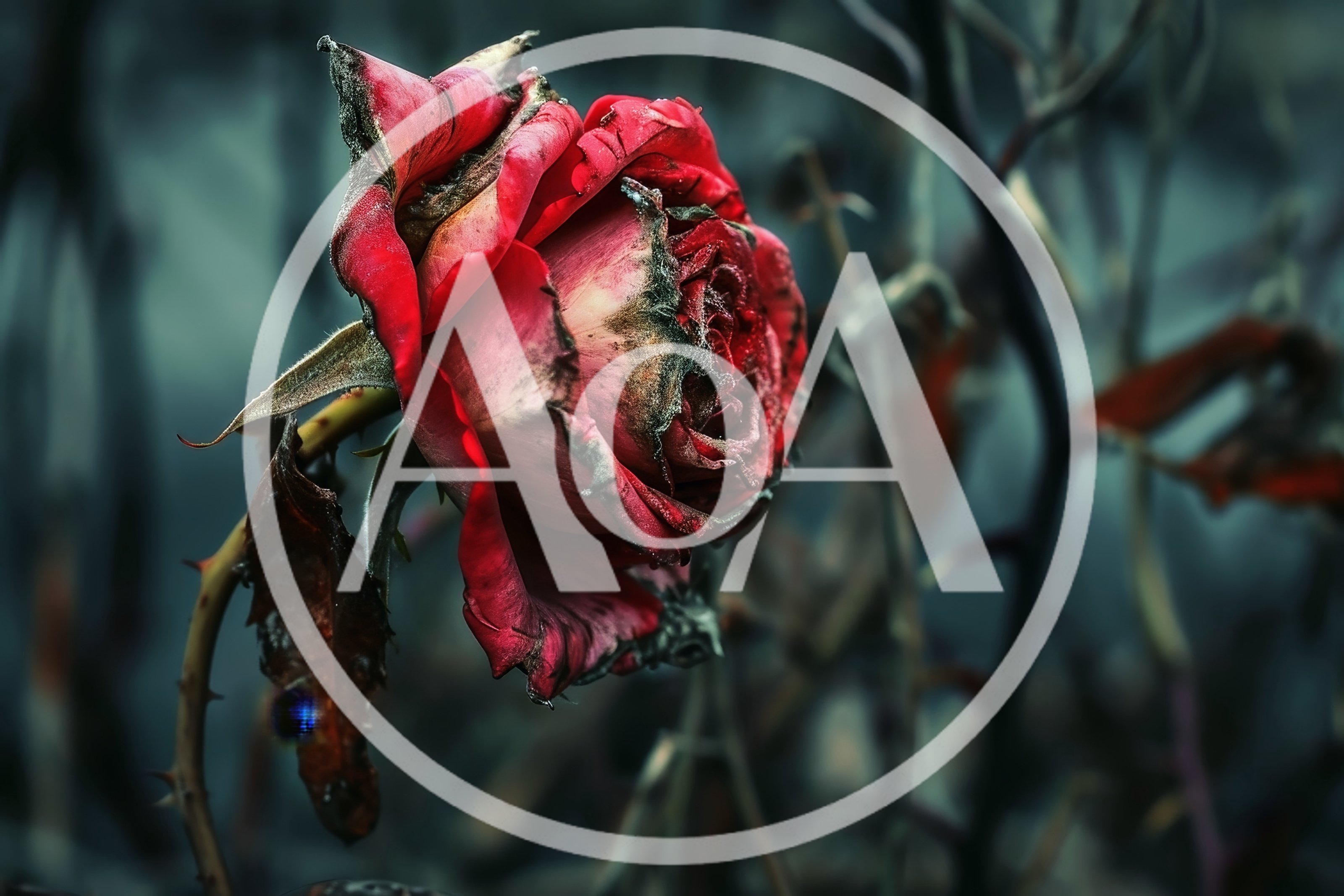 Withered Red Rose In A Dark Garden