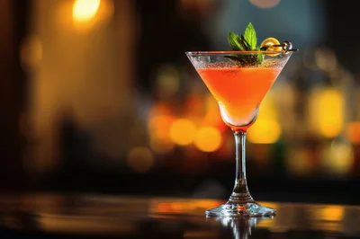 Vibrant Orange Cocktail With Mint Garnish