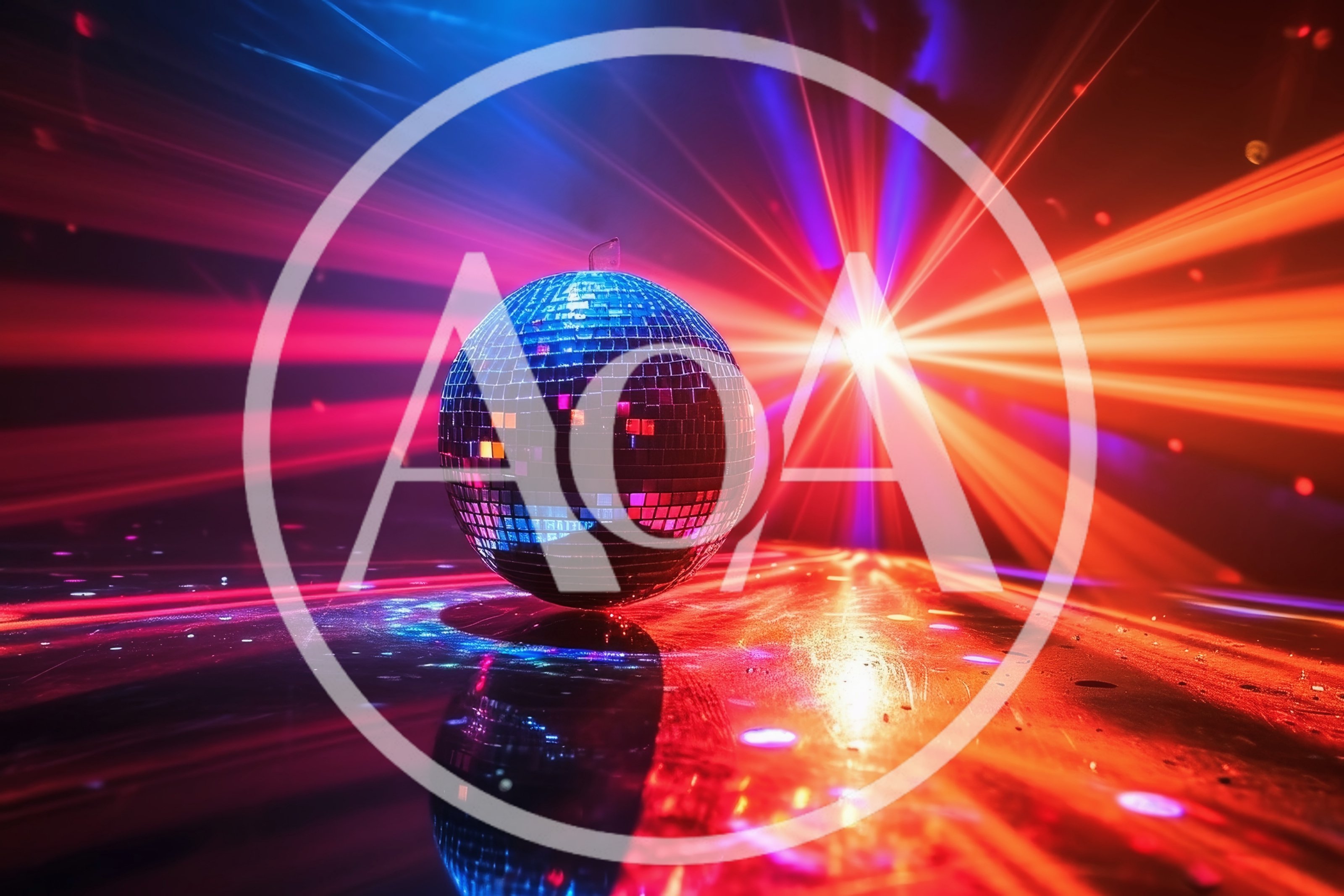 Disco Ball Reflecting Vibrant Red and Blue Laser Lights