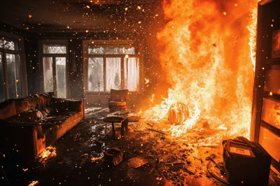 Living Room Interior Engulfed In Intense Fire
