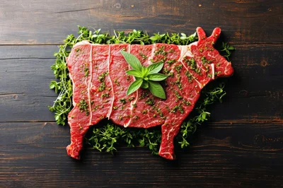 Raw Beef Steak Shaped Like A Cow