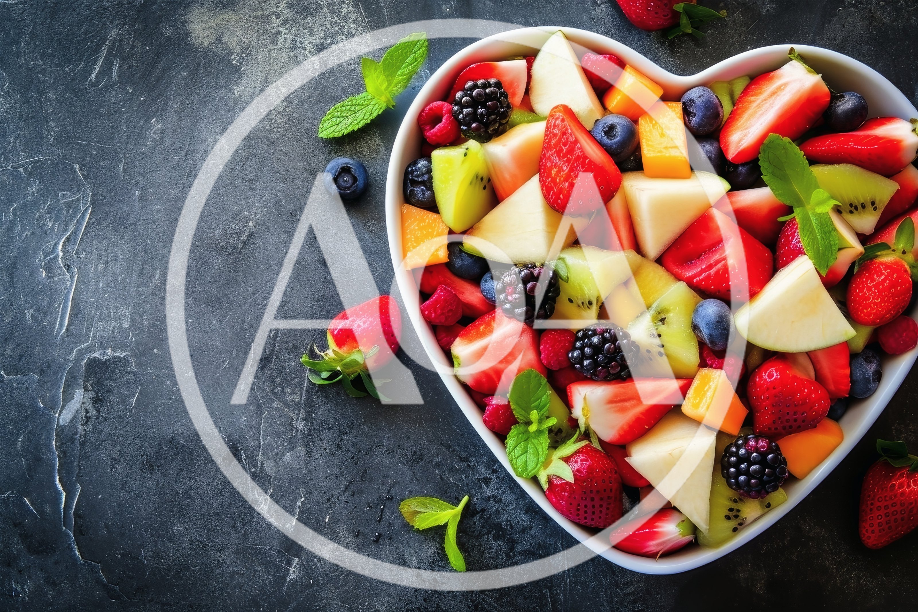 Heart Shaped Bowl Of Fresh Fruit Salad