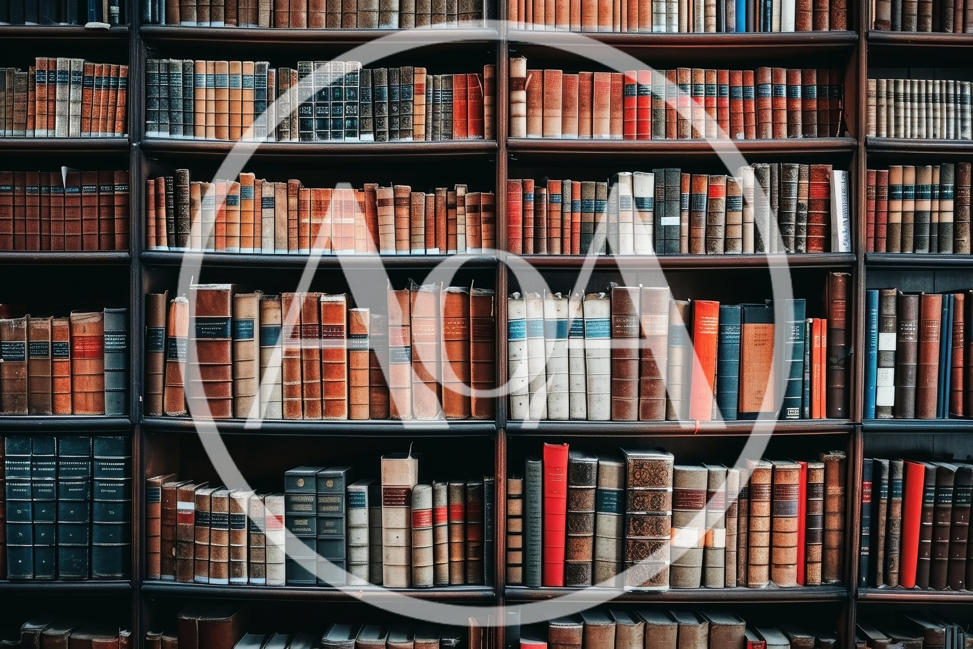 Antique Leather Bound Books On Library Shelves