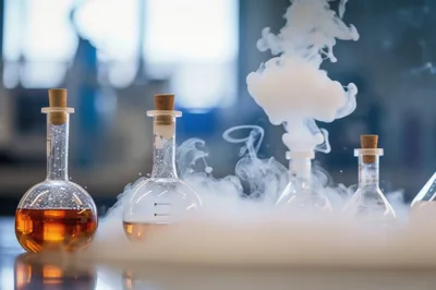 Chemical Reaction With Smoking Glassware In Laboratory