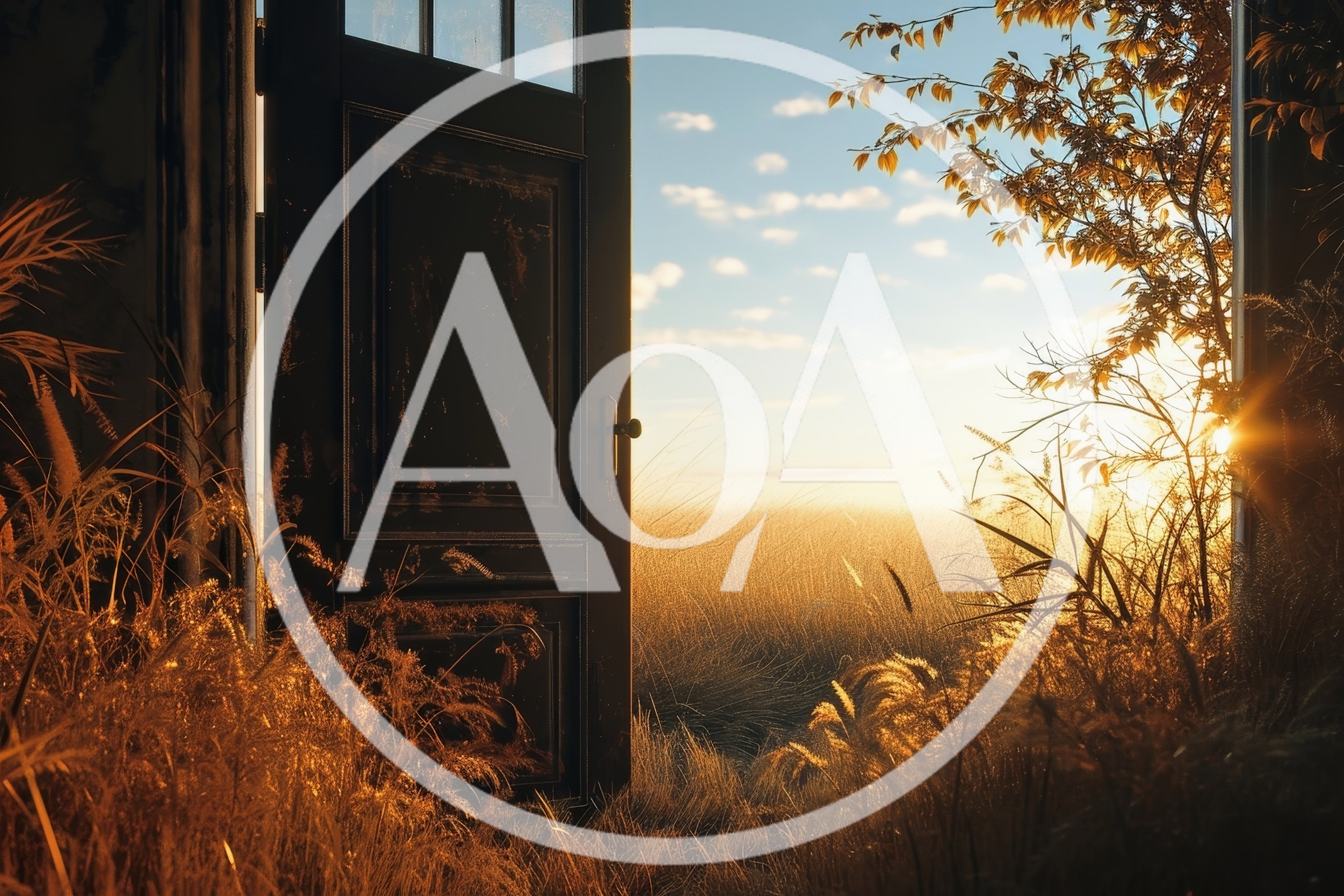 Open Doorway Leading To A Golden Sunset Field