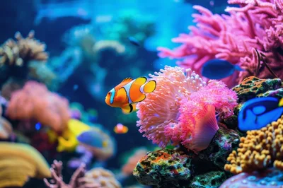 Clownfish Swimming Near Vibrant Coral Reef