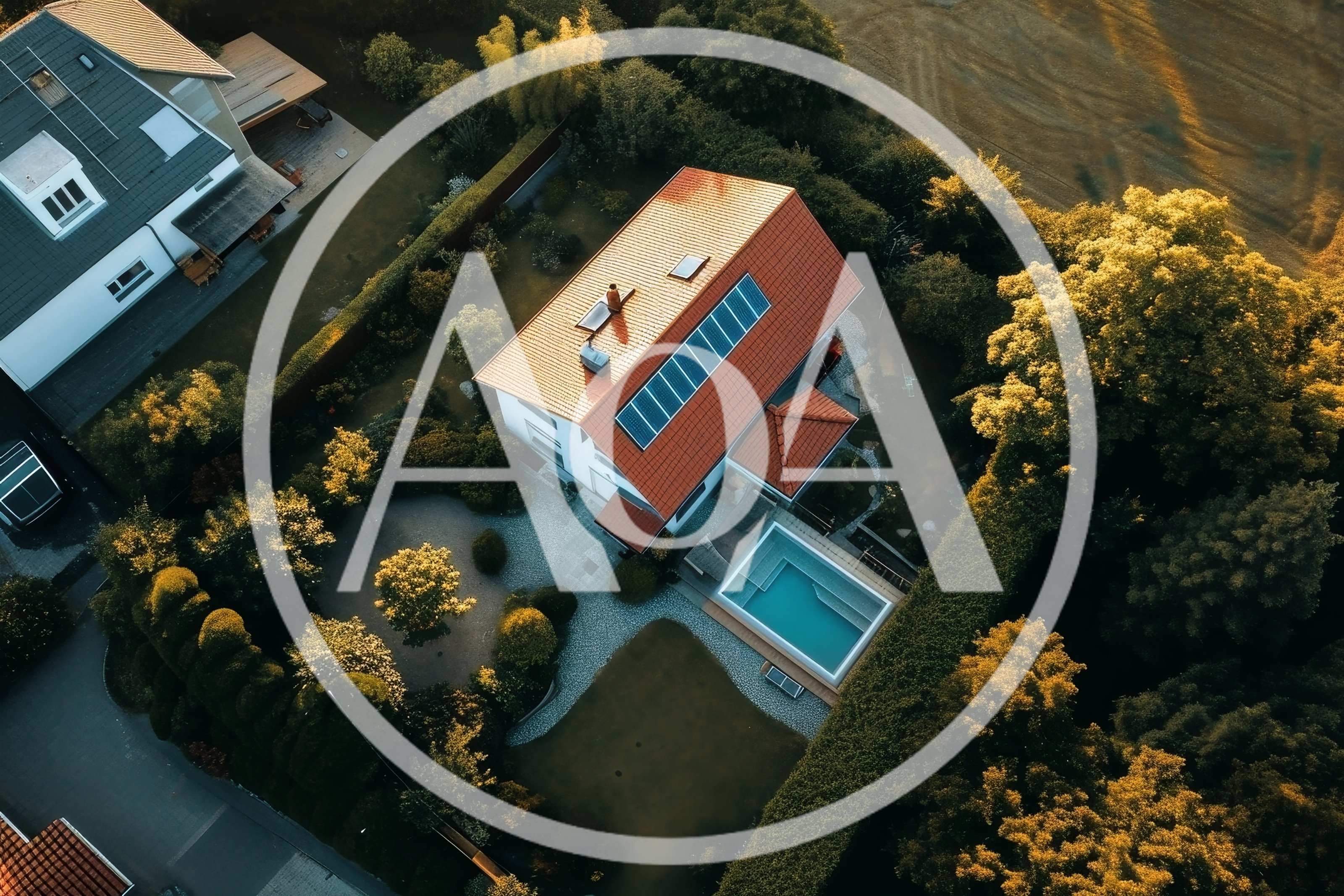 Aerial View Of A Modern House With Swimming Pool