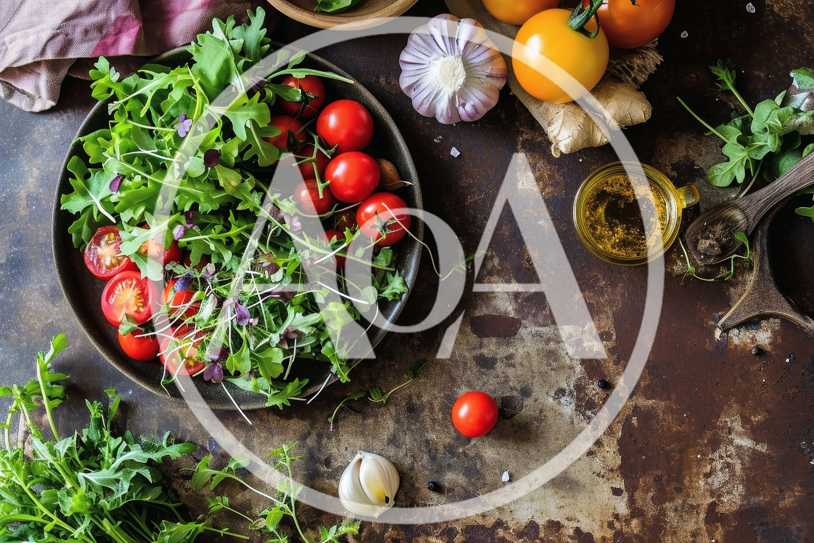 Fresh Salad Ingredients Arranged On A Rustic Surface