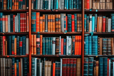 Vintage Bookshelves Filled With Antique Hardcover Volumes