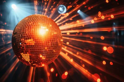 Glowing Disco Ball With Radiant Orange Light Beams