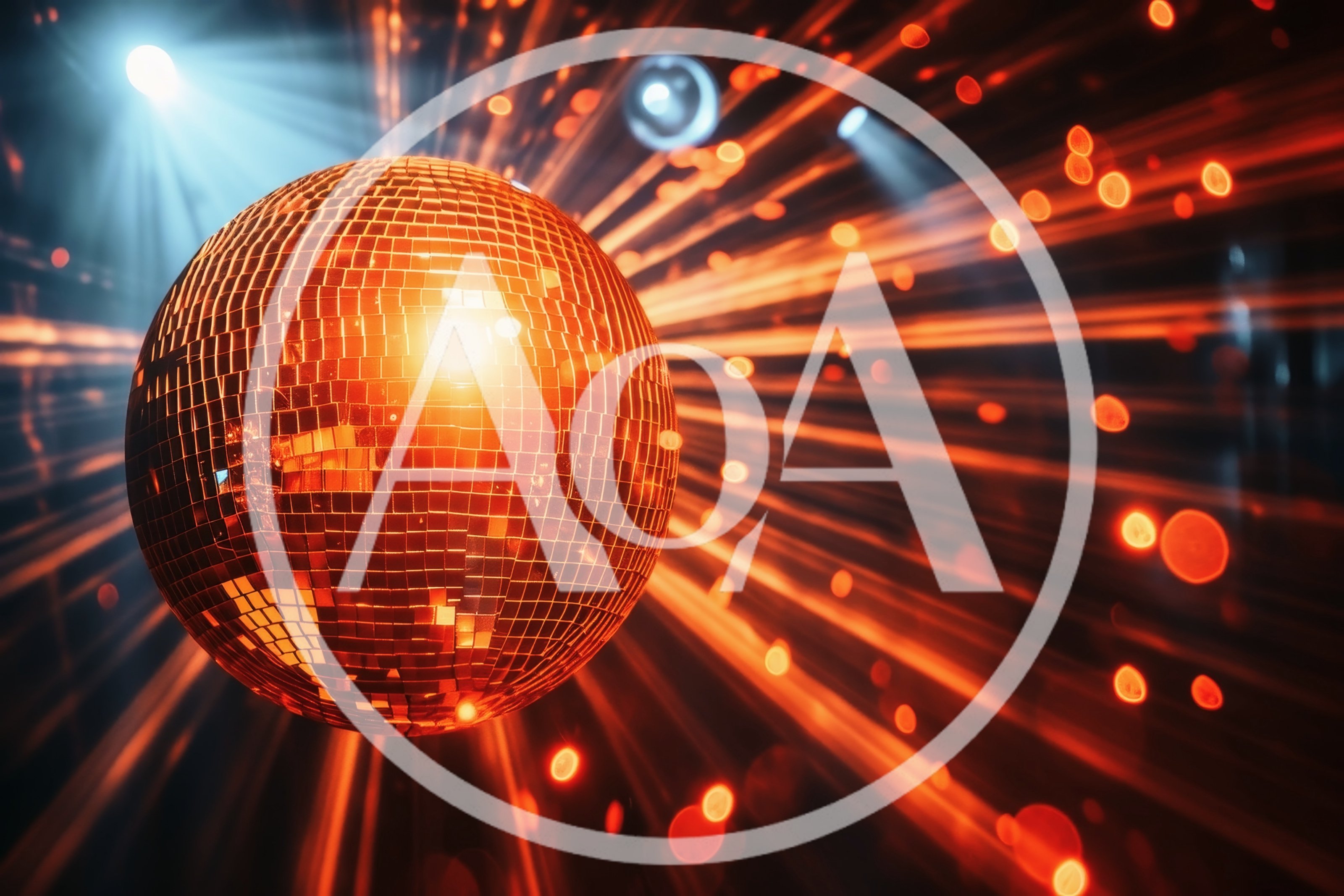 Glowing Disco Ball With Radiant Orange Light Beams