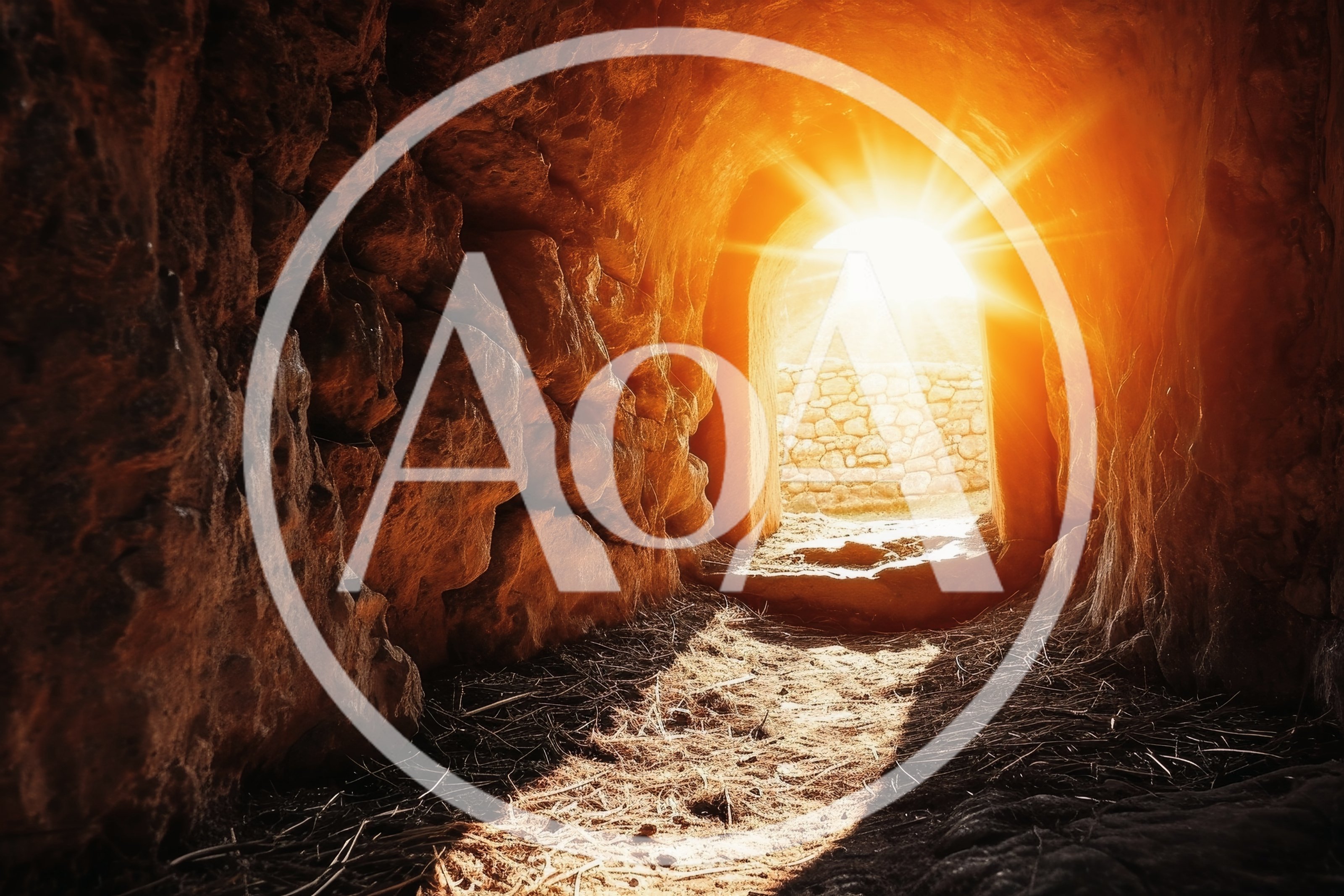 Sunlight Shining Through Ancient Stone Cave Entrance