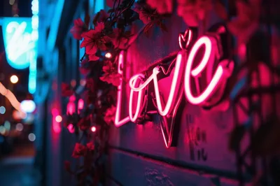 Neon Love Sign With Floral Decorations