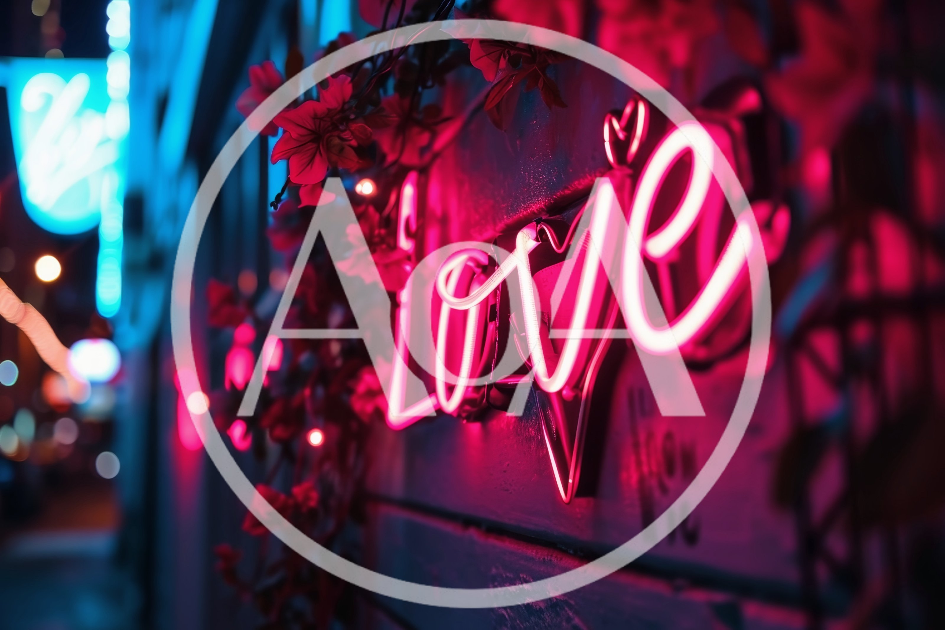 Neon Love Sign With Floral Decorations