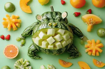 Creative Watermelon Monster Carving With Fruit Garnish