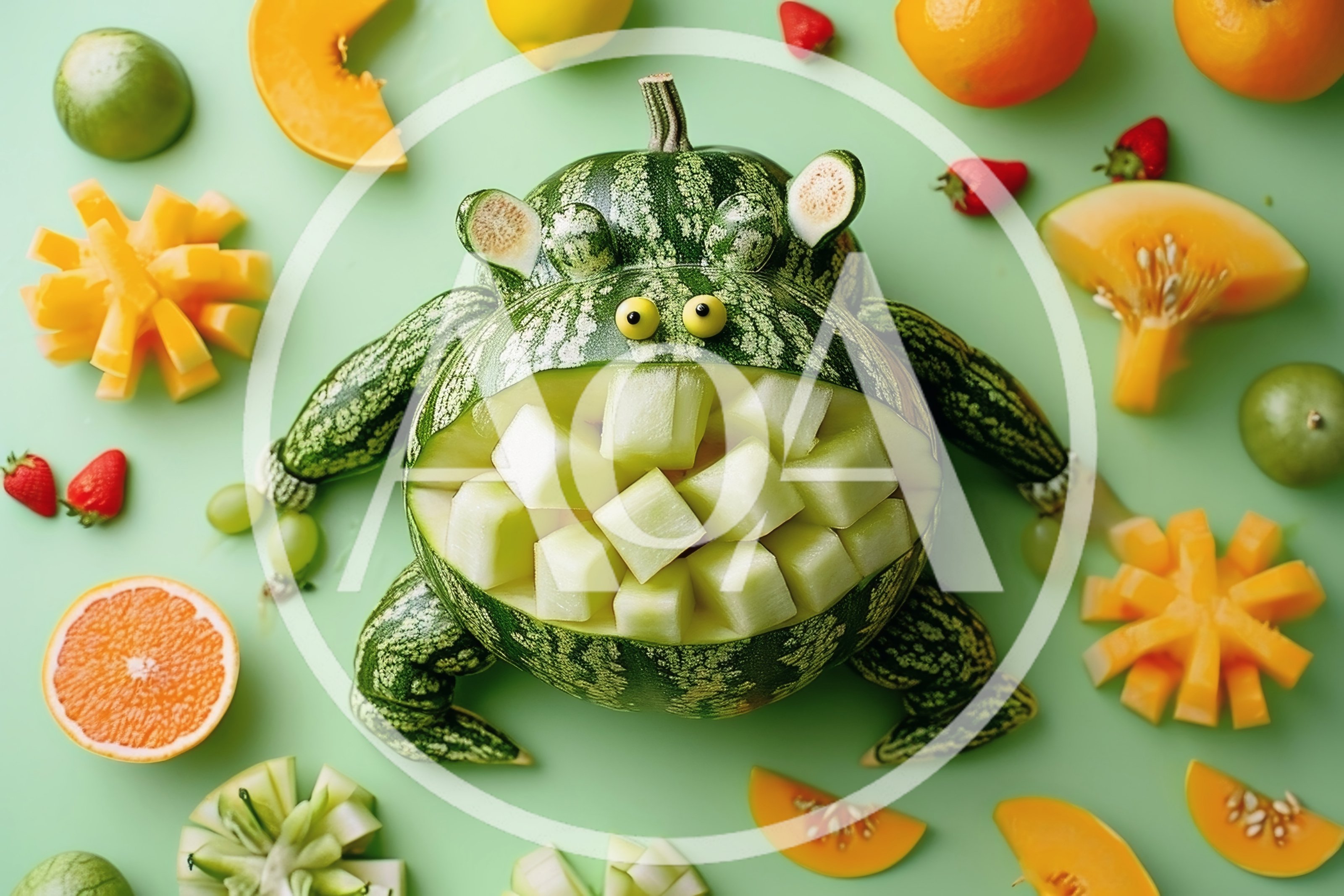 Creative Watermelon Monster Carving With Fruit Garnish