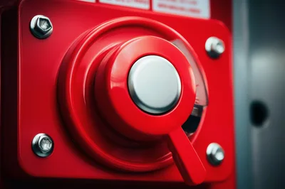 Close Up Of A Red Industrial Emergency Stop Switch