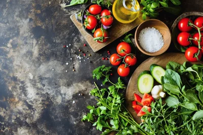 Fresh Vegetables and Herbs for Healthy Salad Preparation