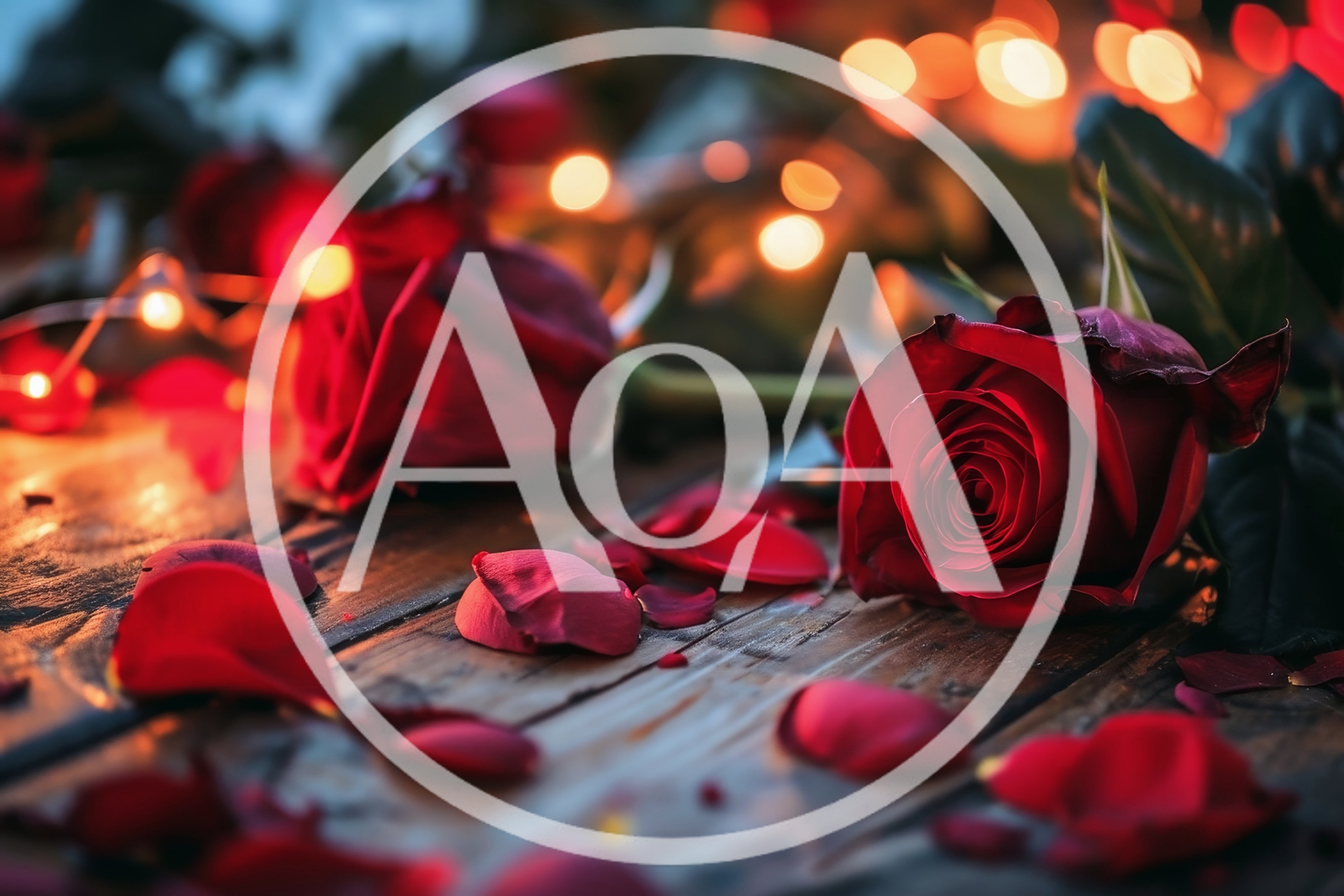 Red Roses and Petals on Rustic Wooden Table