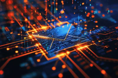 Digital Email Icon Glowing On Circuit Board