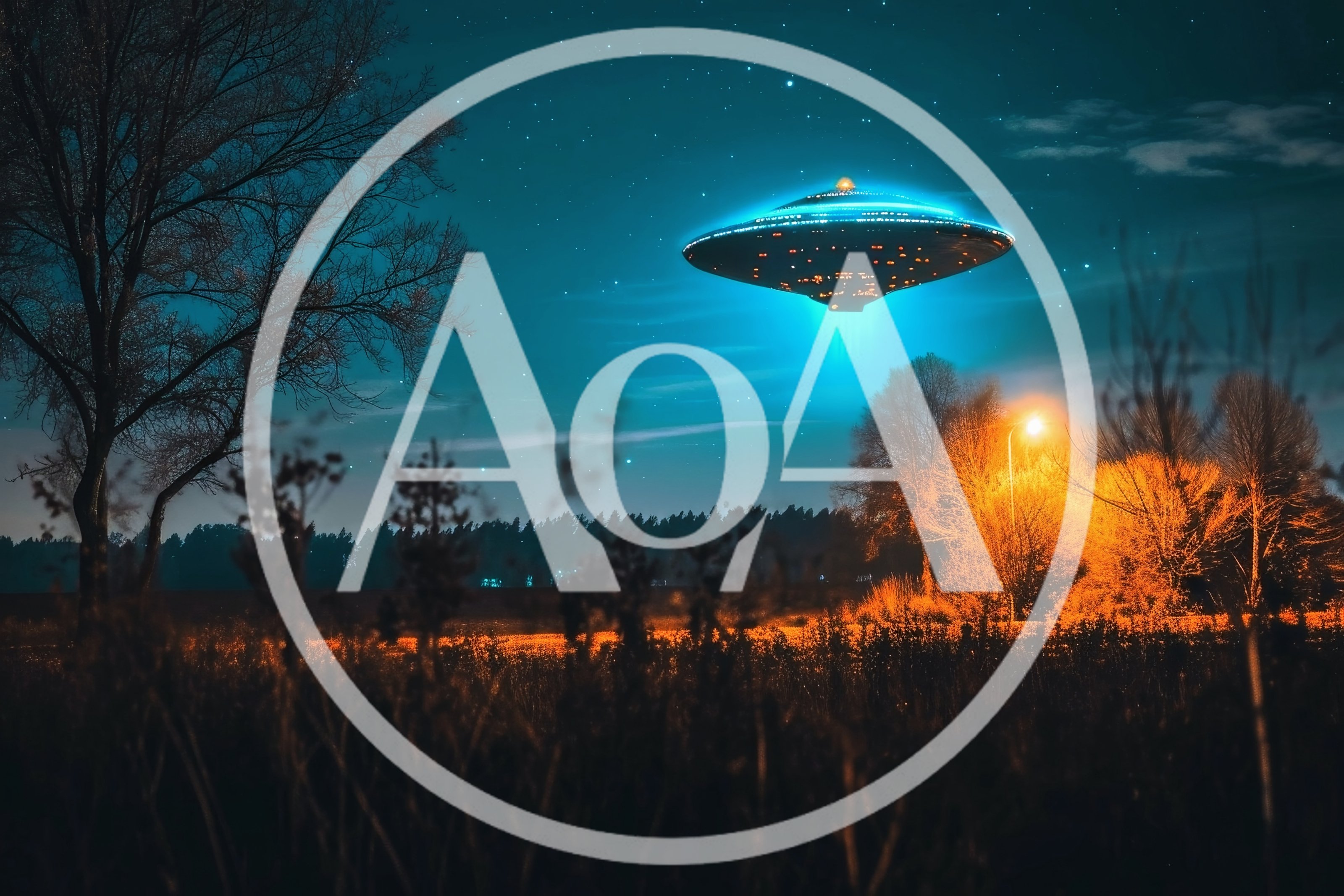 Glowing UFO Hovering Over A Rural Landscape At Night